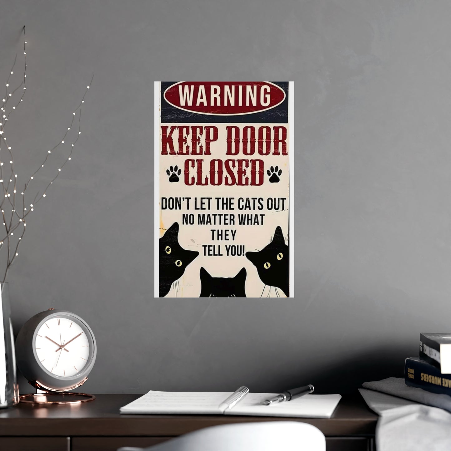 Cat-Themed Wall Poster - 'Keep Door Closed' Sign for Pet Lovers